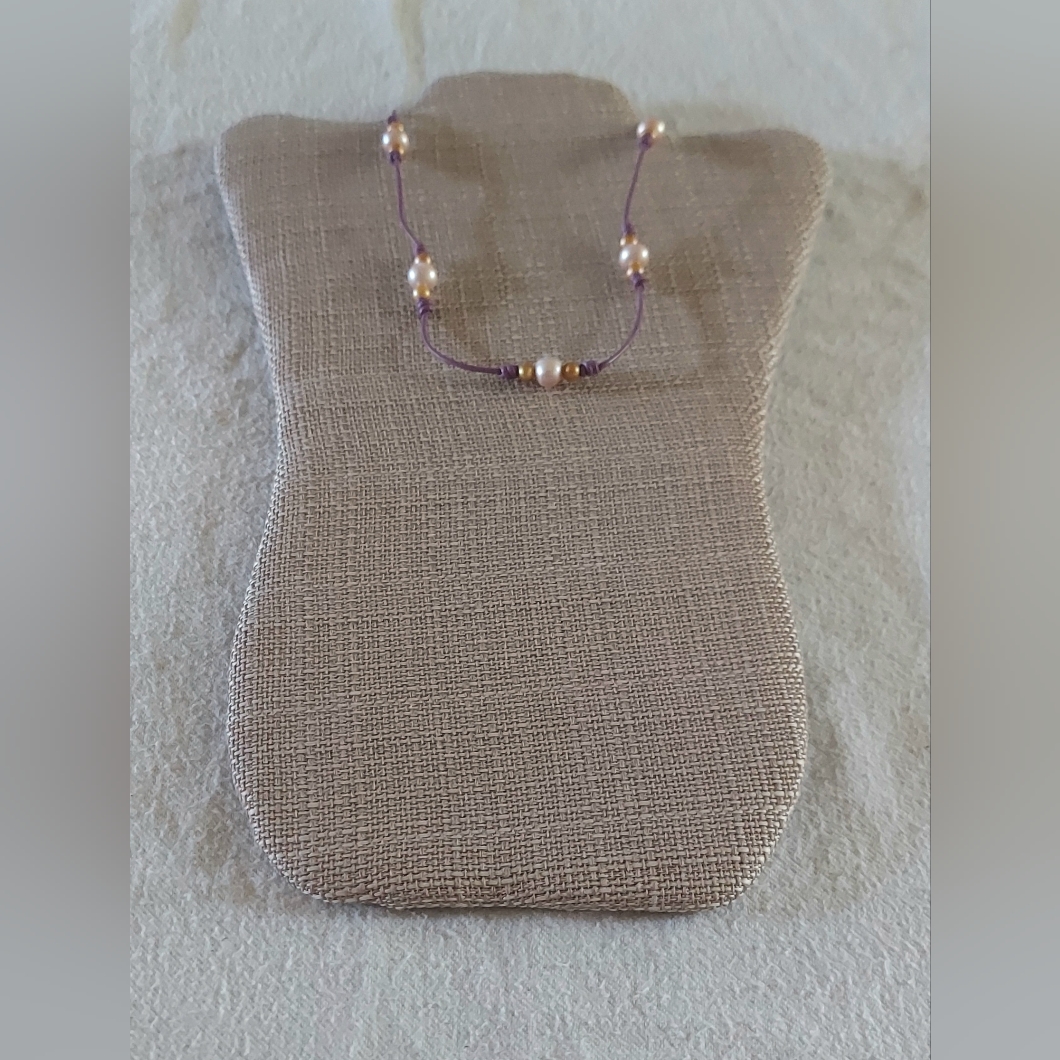 Handmade White  Gold Pearl  Orchid Leather Necklace